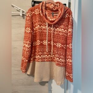 Honeyme Festive Red and Cream Cowl Neck Sweater